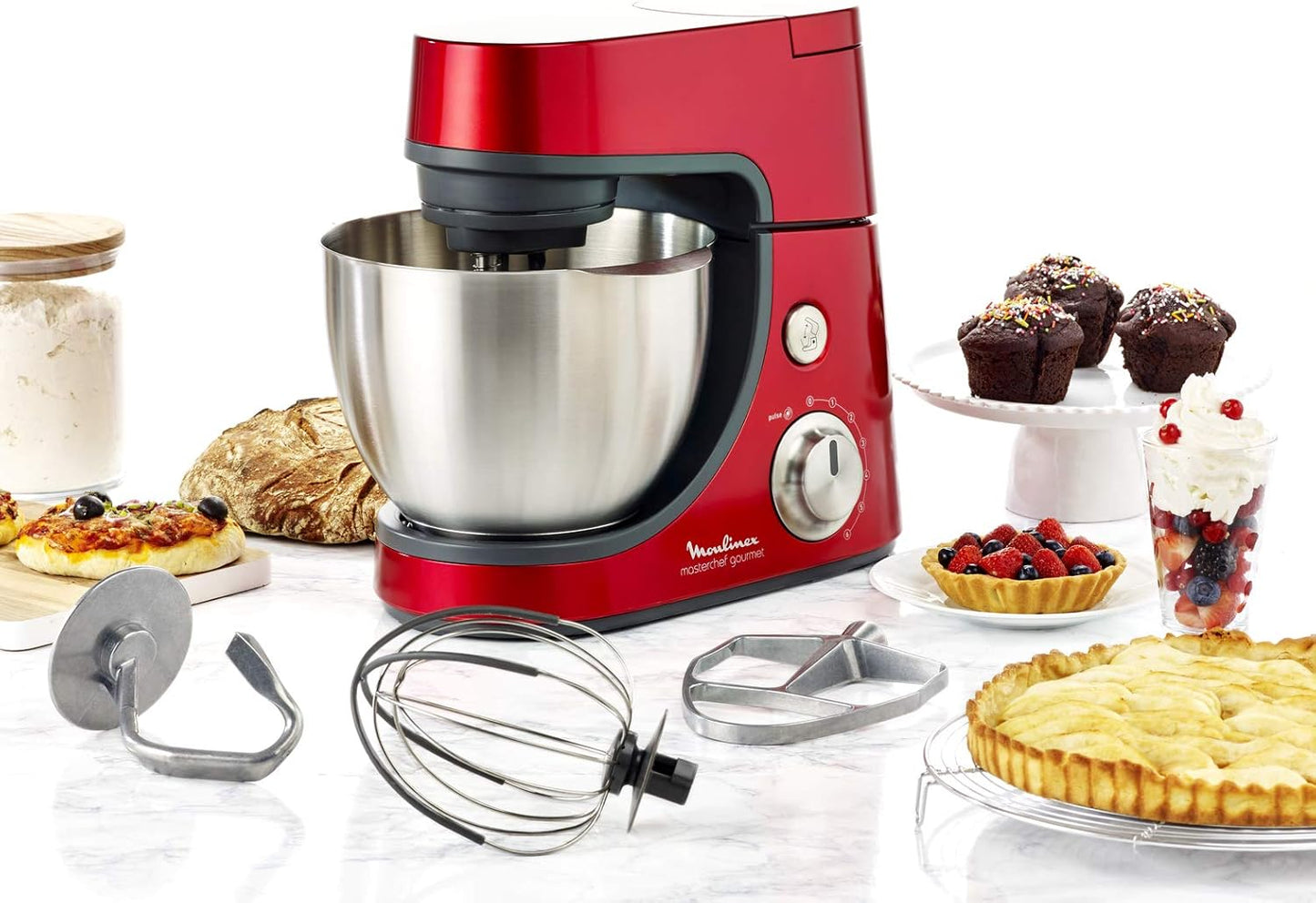 MOULINEX ROBOT PATISSIER MASTERCHEF GOURMET ROUGE 900W 4,6L QA502GB1